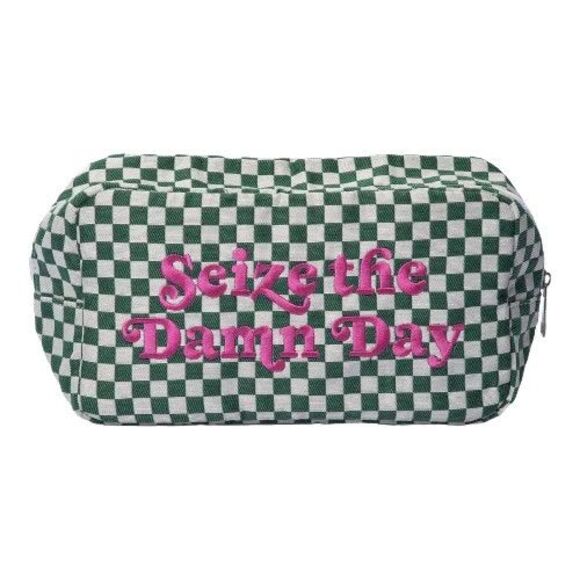 PINKTAG Seize The Damn Day Checkered Cosmetic Bag, Totalee Gift Green Checkered - Picture 2 of 10
